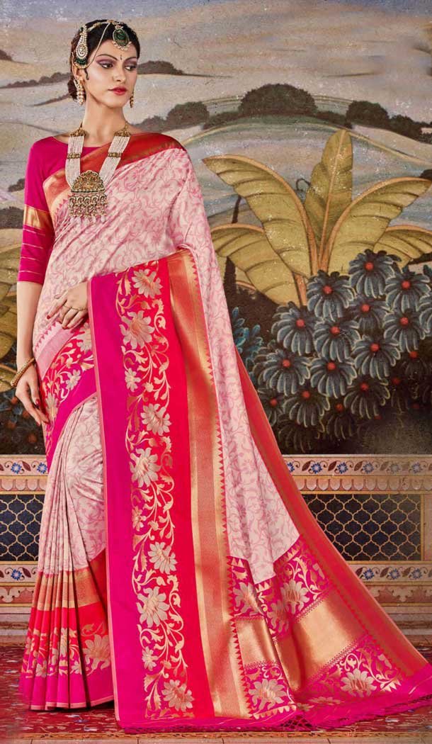 Multi Color Silk Designer Traditional Wear Jacquard Work Saree Blouse -376120426