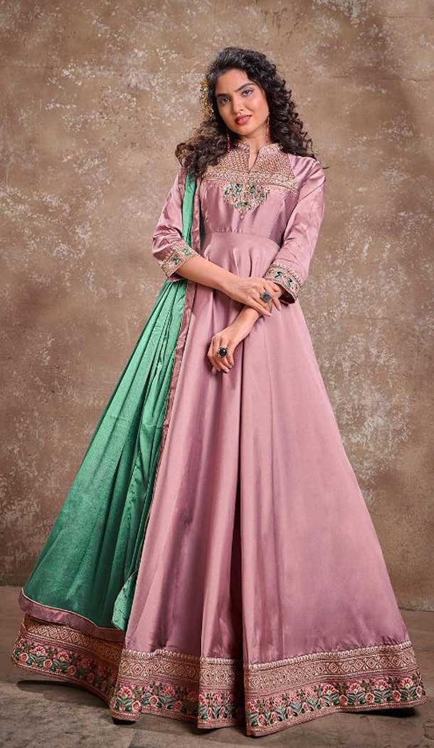 Light Levender Color Triva Silk Heavy Embroidered Designer Gown Suit -390120511