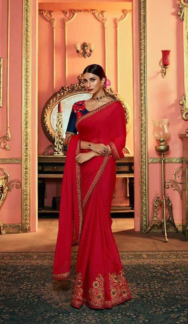 Red Color Silk Heavy Embroidered Party Wear Saree Blouse -418120815