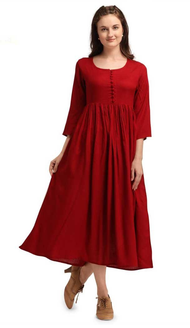 Classy Red Color Rayon Casual Office Wear Ready Made Kurtis Top -455121302