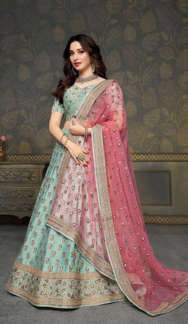 Aqua Color Sofiya Silk Designer Party Wear Lahenga Choli -456121304