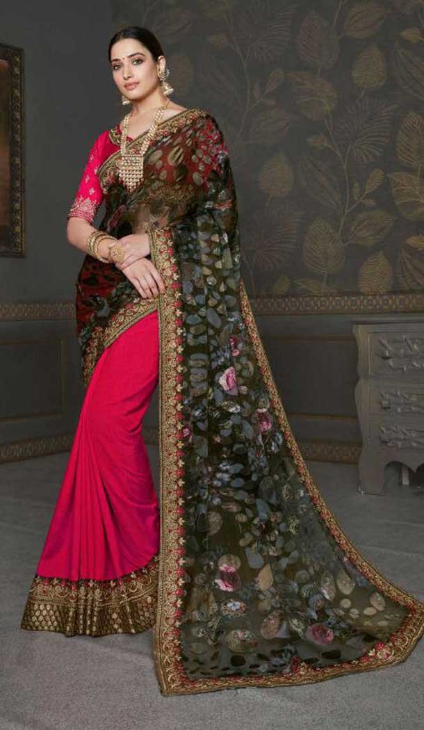 Black Pink Color Vichitra Silk Heavy Designer Party Wear Saree -456121305
