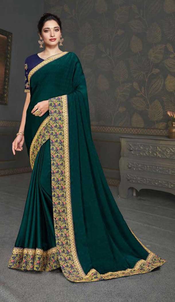 Dark Green Color Vichitra Silk Heavy Designer Party Wear Saree -456121310