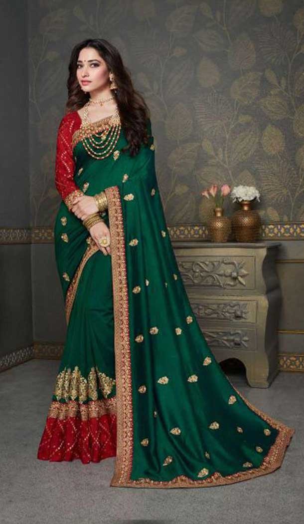 Exotic Green Color Vichitra Silk Heavy Designer Party Wear Saree -456121319