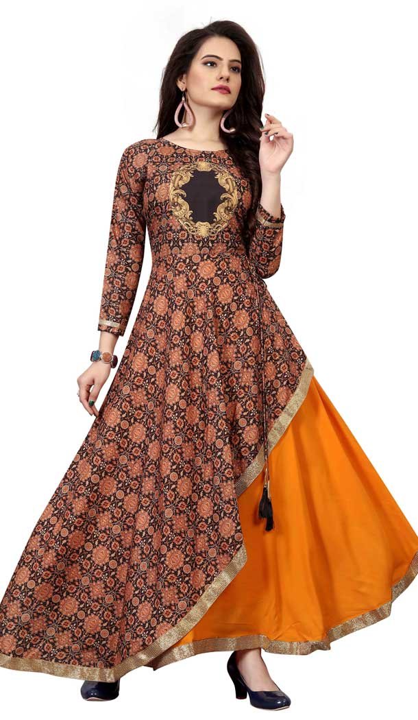 Scintillating Multi Color Muslin Silk Designer Printd Readymade Kurtis -486121558