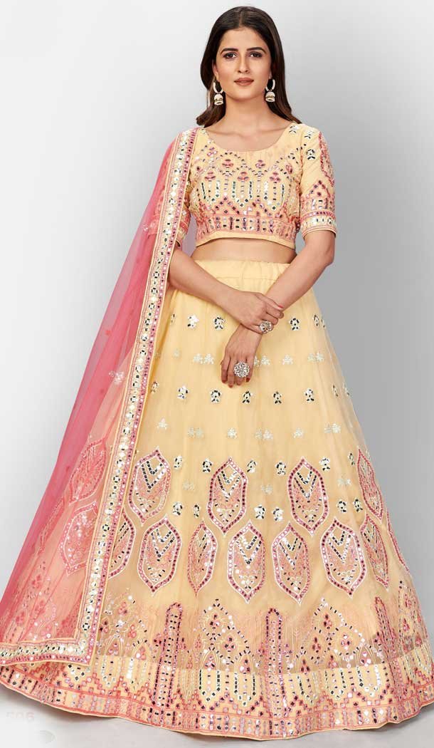 Cream Color Organza Heavy Designer Bridal Wear Lehenga Choli -506121734