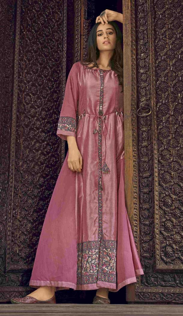 Pink Color Ryon Silk Readymade Traditional Party Wear Gown Dress -88217058