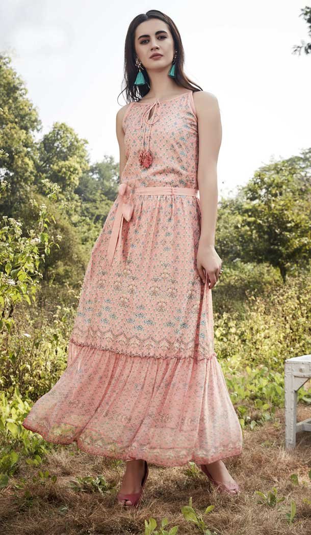 Light Pink Color Ryon Silk Readymade Traditional Party Wear Gown Dress -88217062