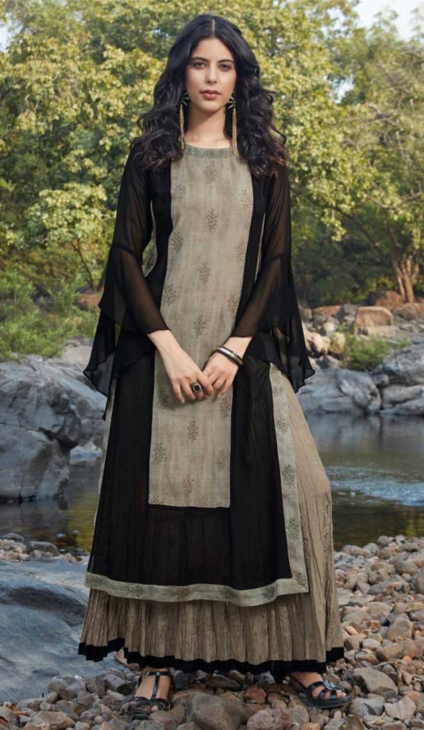 Grey Color Ryon Silk Readymade Traditional Party Wear Gown Dress -88217067