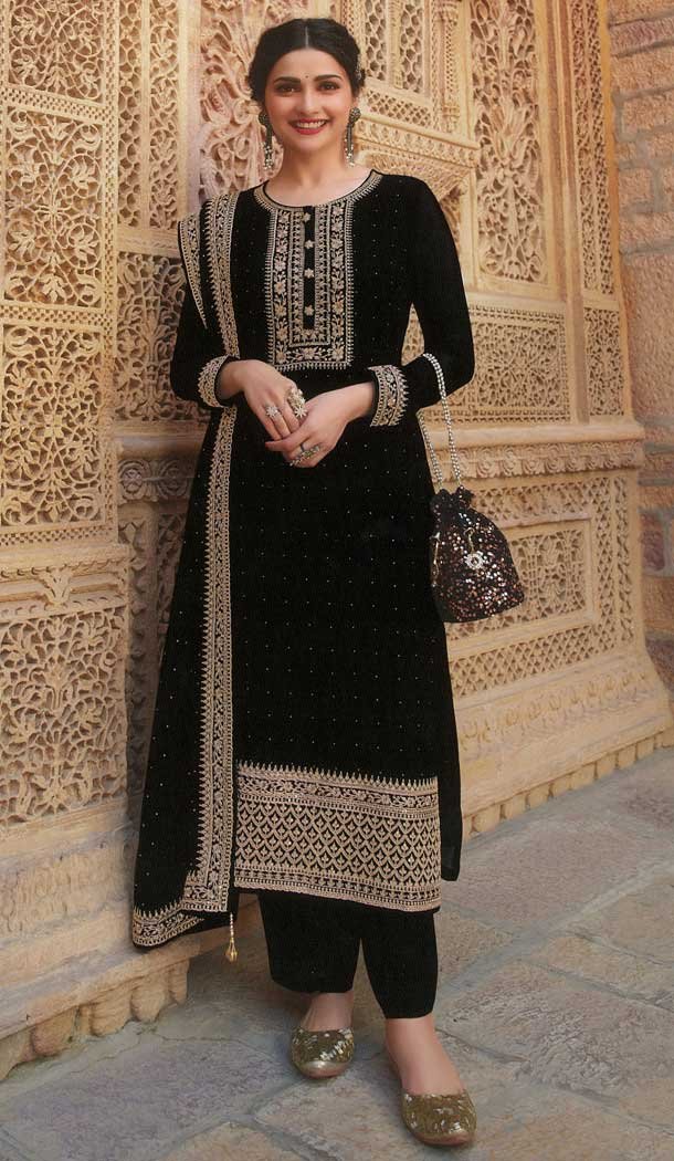 Black Color Faux Georgette Bollywood Actress Prachi Desai Salwar Kameez -526121990