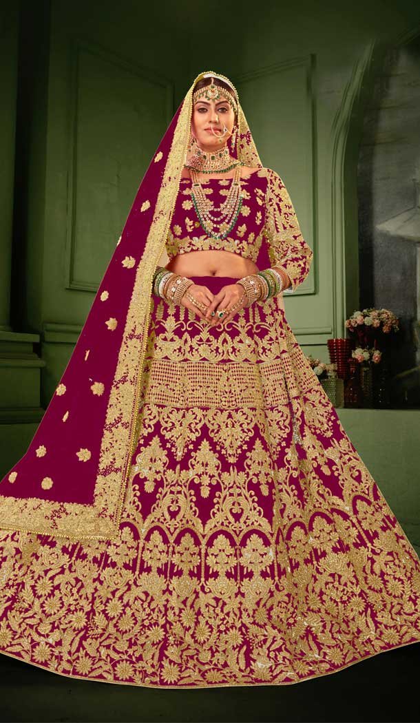 Rani Pink Color Heavy Velvet Heavy Designer Bridal Wear Lehenga Choli -529122003