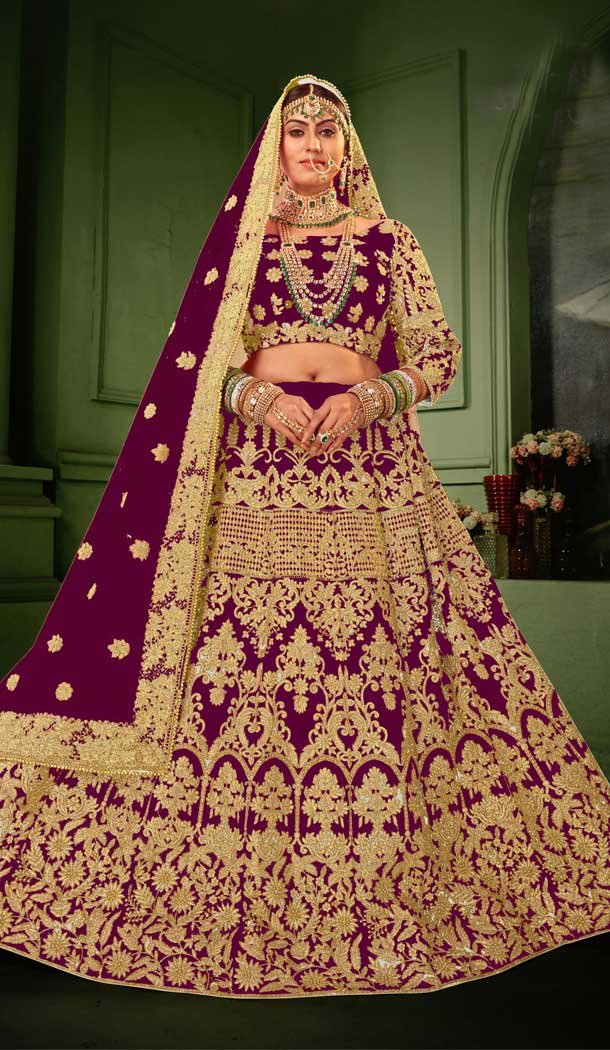 Purple Color Heavy Velvet Designer Bridal Wear Lehenga Choli -529122005