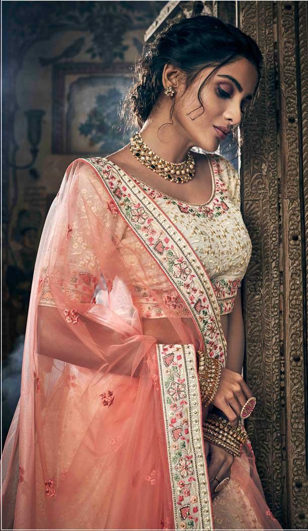 Off White Color Georgette Heavy Designer Bridal Wedding Wear Lehenga Choli -536122034