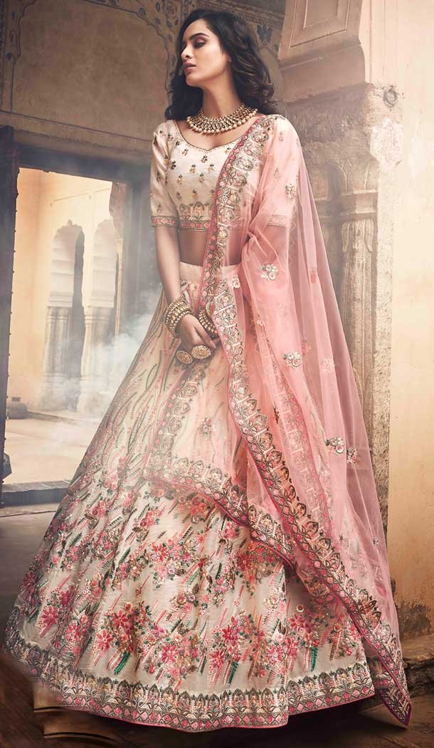 Off White Color Organza Heavy Designer Bridal Wedding Wear Lehenga Choli -536122037
