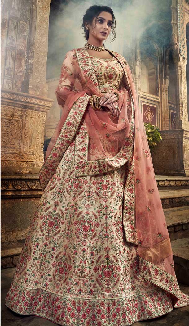 Jute White Color Art Silk Heavy Designer Bridal Wedding Wear Lehenga Choli -536122040