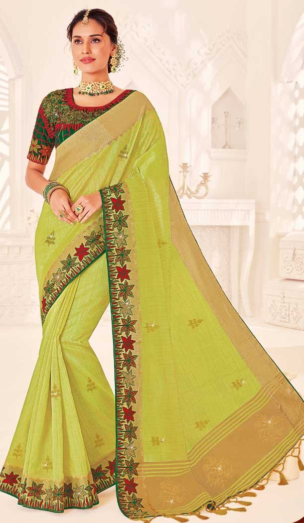 Parrot Green Color Silk Designer Traditional Wear Saree Blouse -551122186