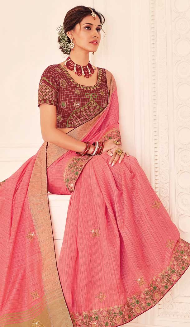 Light Pink Color Silk Designer Traditional Wear Saree Blouse -551122187