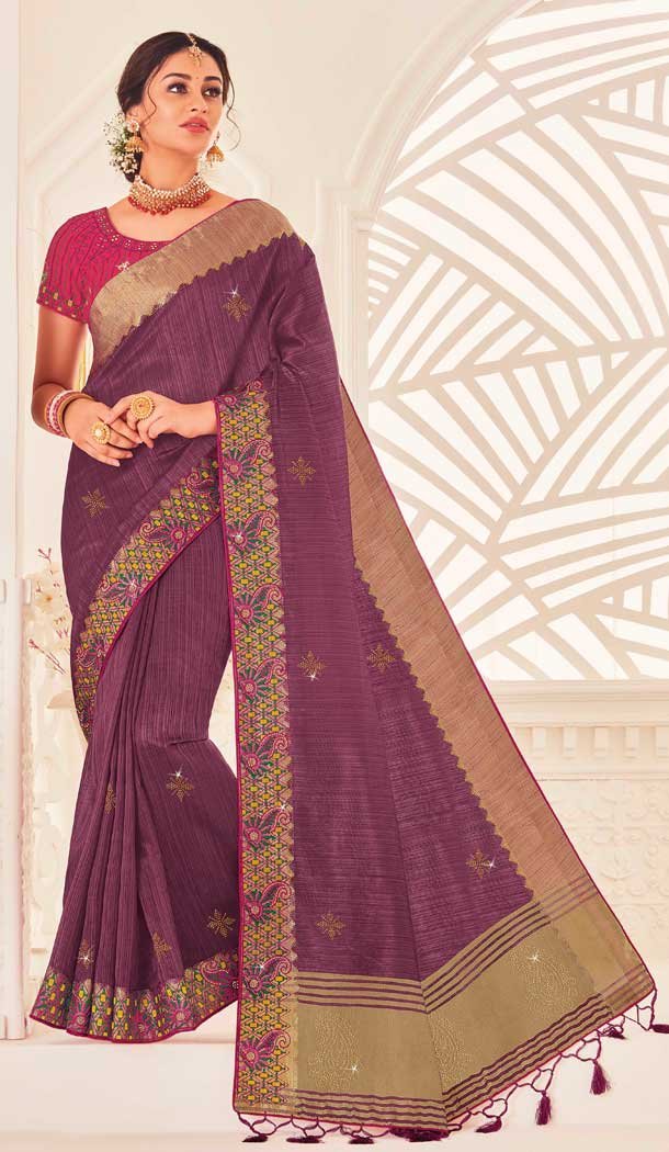 Purple Color Silk Designer Traditional Wear Saree Blouse -551122189