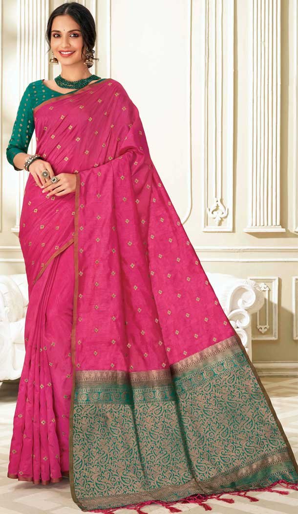 Rani Pink Color Raw Silk Traditional Party Wear Women Saree Blouse -552122204