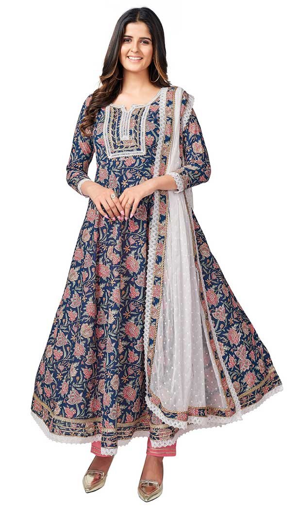 Gorgeous Blue Color Cotton Printed Casual Office Party Wear Salwar Kameez -88857538