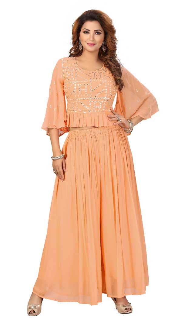Peach Color Georgette Embroidered Readymade Designer Salwar Kameez -573122443