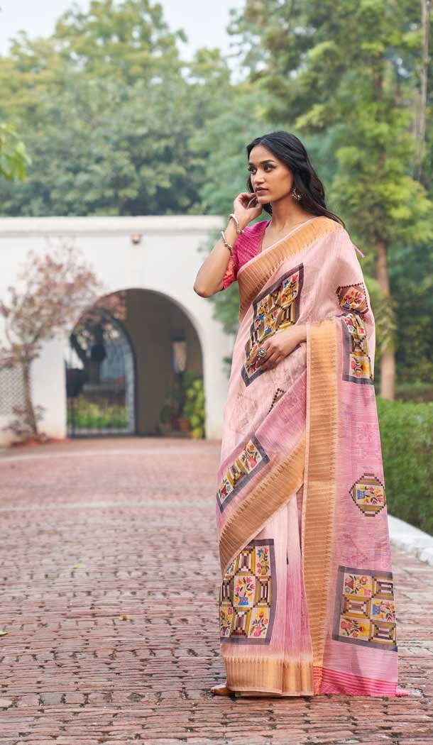 Beautiful Multi Color Fancy Soft Linen Casual Office Wear Saree Blouse -576122498