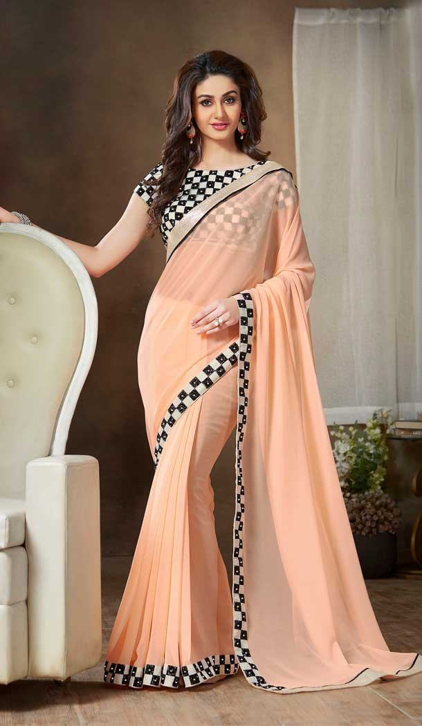 Peach Color Georgette Designer Casual Party Wear Saree Blouse -604122672