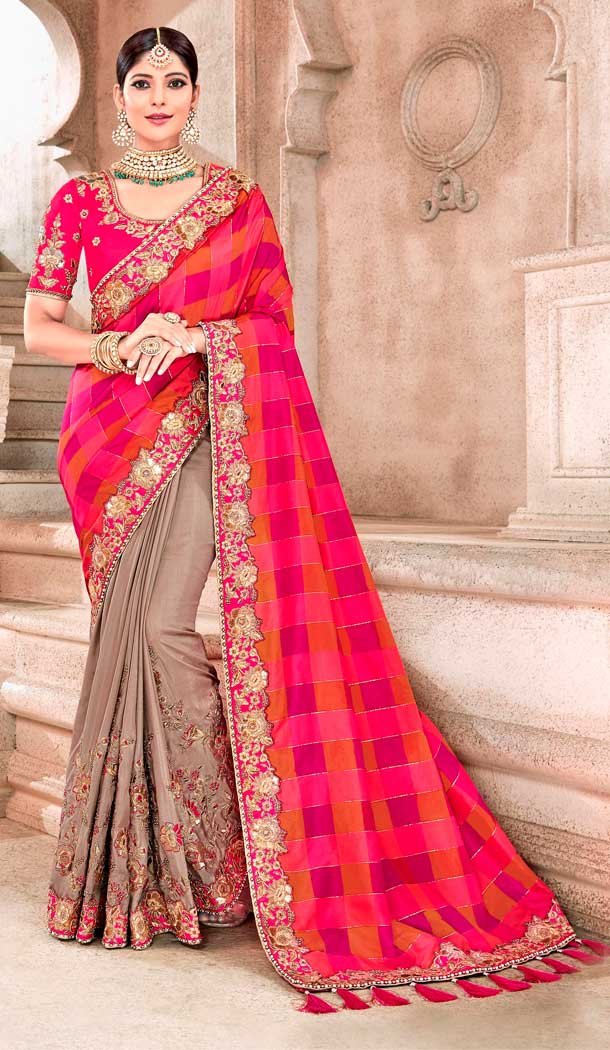 Multi Color Silk Heavy Designer Bridal Wedding Wear Saree Blouse -621122883