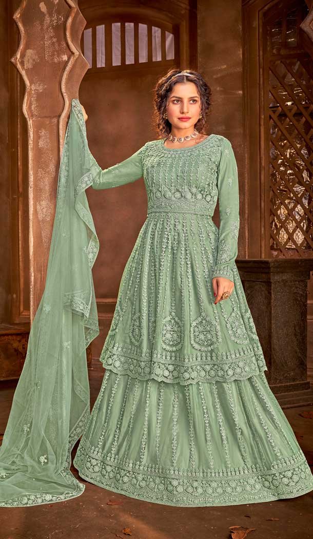Sea Green Color Net Designer Pakistani Style Lehenga Salwar Suit -630122957