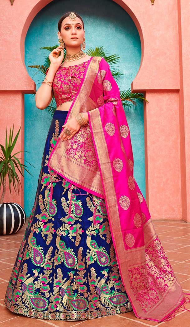 Blue Color Banarasi Silk Jacquard Designer Party Wear Lehenga Choli -648123161