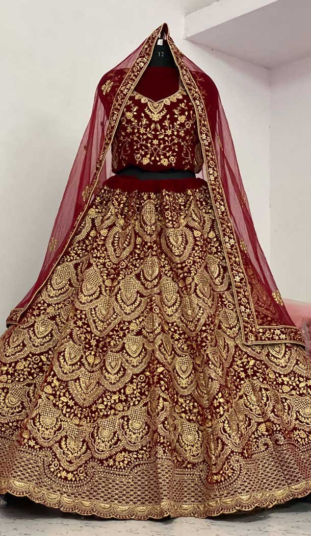 Maroon Color Markable Velvet Designer Wedding Wear Lehenga Choli -662123299