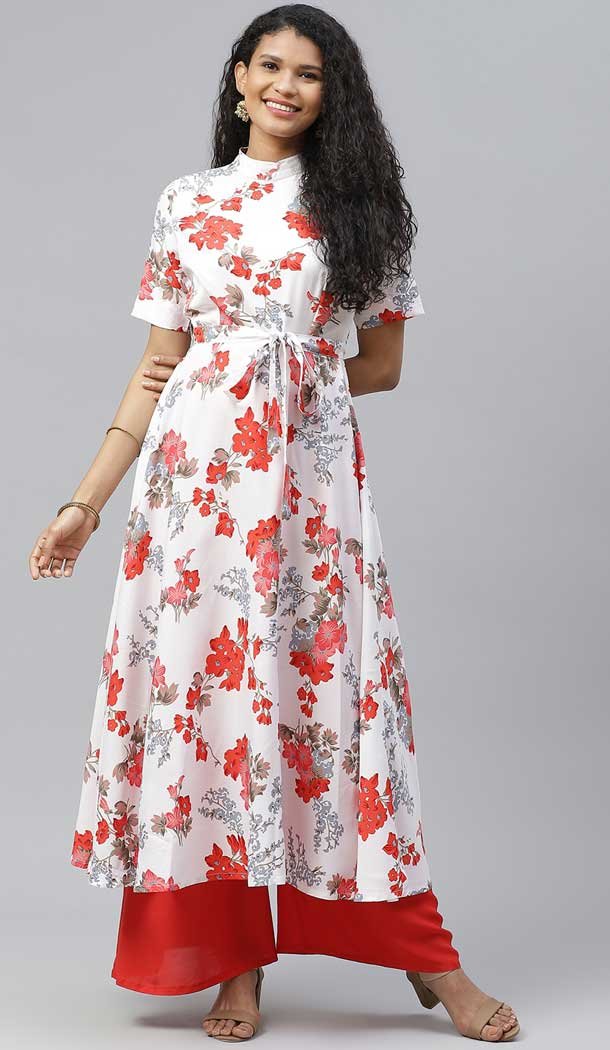 Alluring White Color Poly Crepe Designer Party Wear Readymade Aanarkali Kurti -665123340