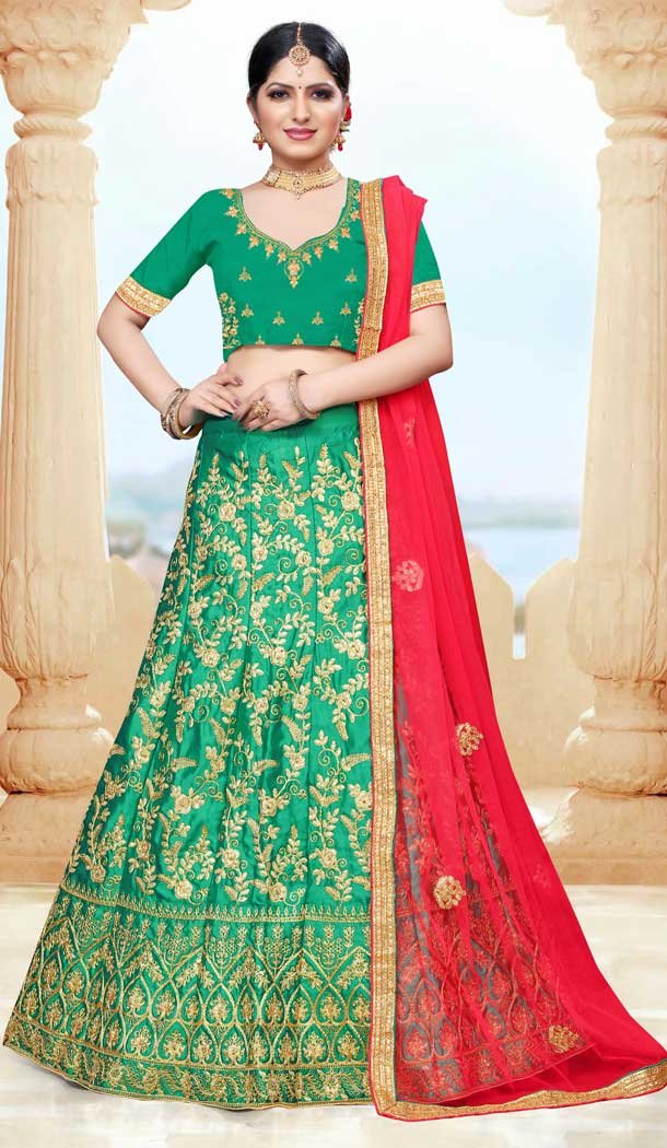Captivating Green Color Silk Blend Designer Traditional Wear Lehenga Choli -736124134
