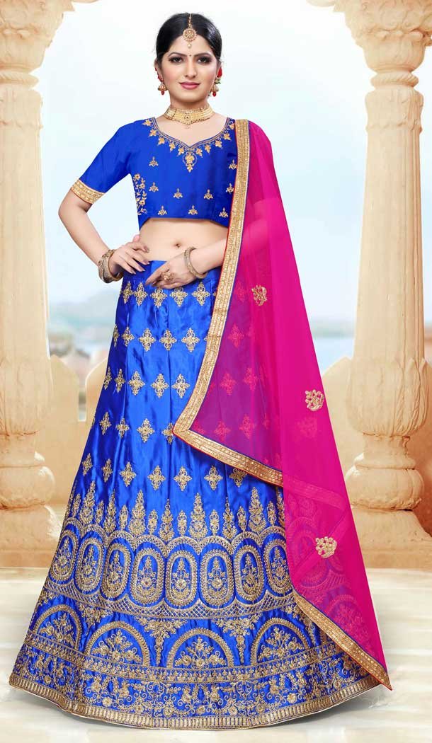 Charming Blue Color Silk Blend Designer Traditional Wear Lehenga Choli -736124135