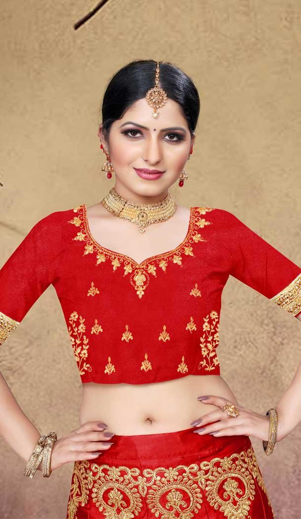 Red Color Silk Blend Designer Traditional Wear Lehenga Choli -736124136