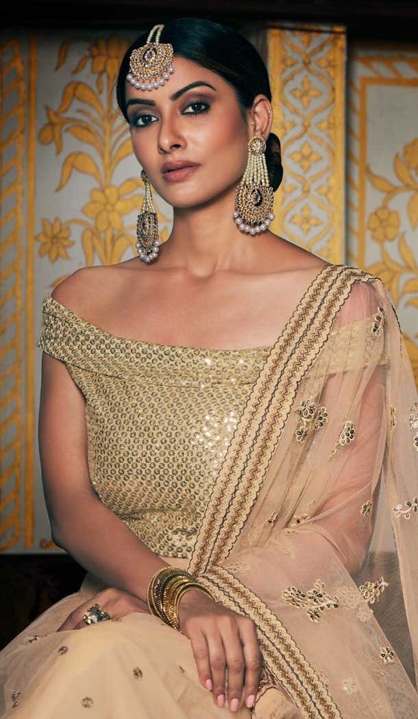 Beige Color Net Heavy Designer Bridal Party Wear Lehenga Choli -784124593