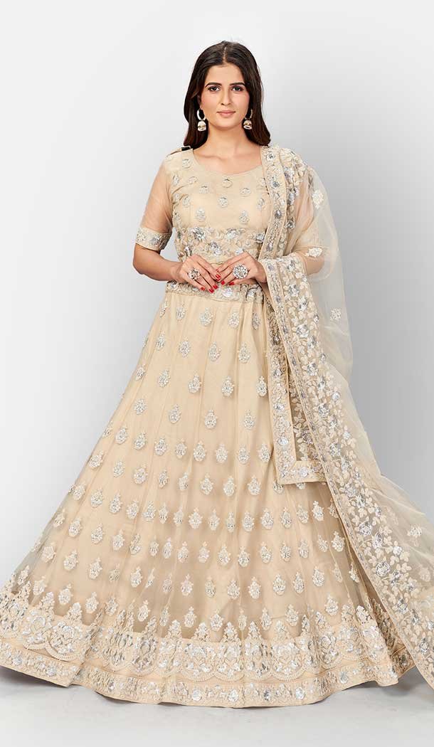 Beige Color Soft Net Designer Bridal Wedding Wear Lehenga Choli -803124753