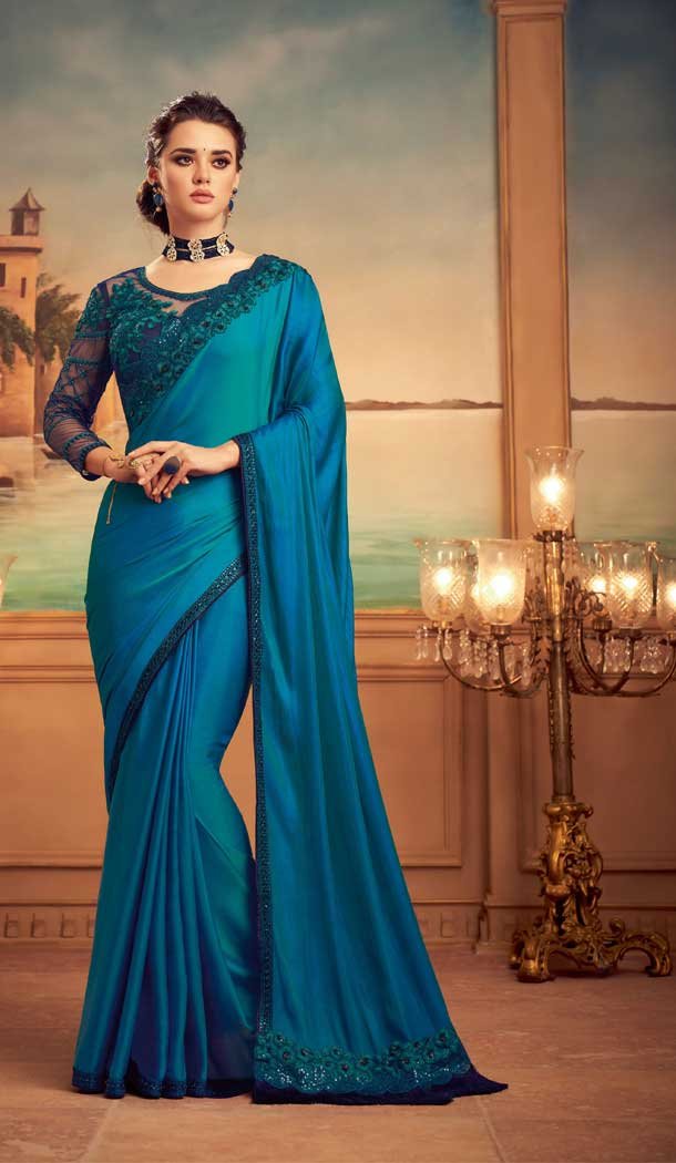Morepeach Color Costa Silk Heavy Embroidered Designer Party Wear Saree -815124833