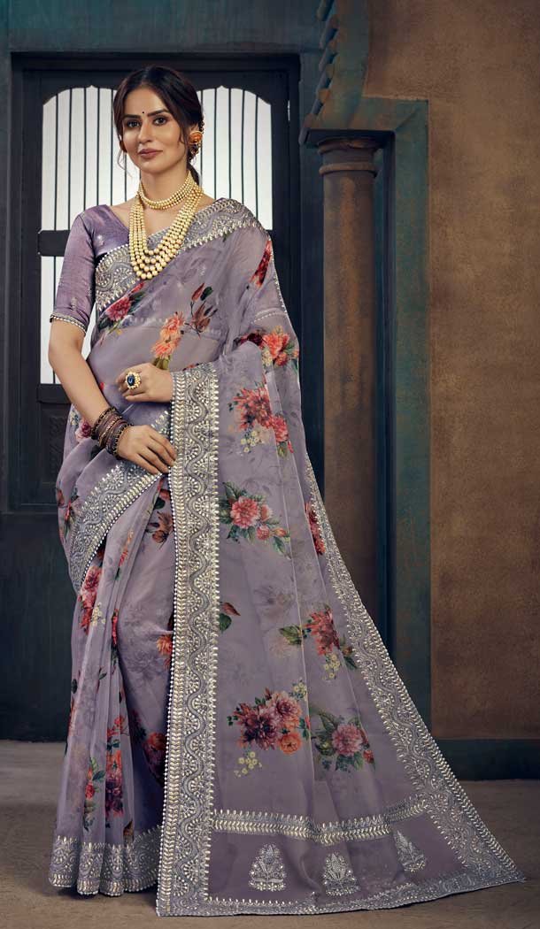 Purple Color Soft Organza Fancy Designer Party Wear Saree -929125832