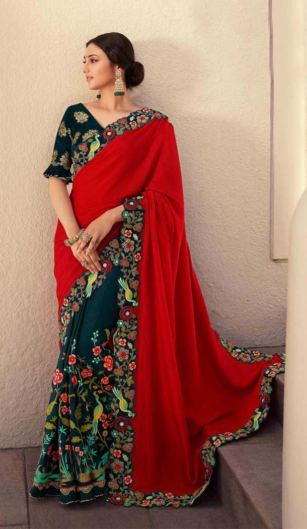 Red Color Fancy Fabric Designer Traditional Party Wear Saree -971126250