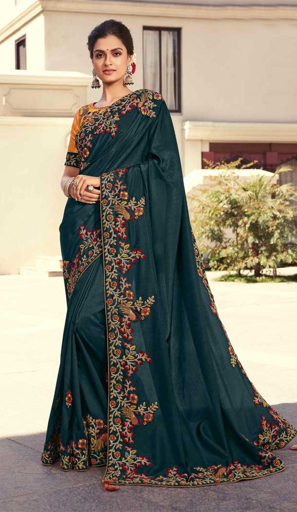 Navy Blue Color Fancy Fabric Designer Traditional Party Wear Saree -971126254