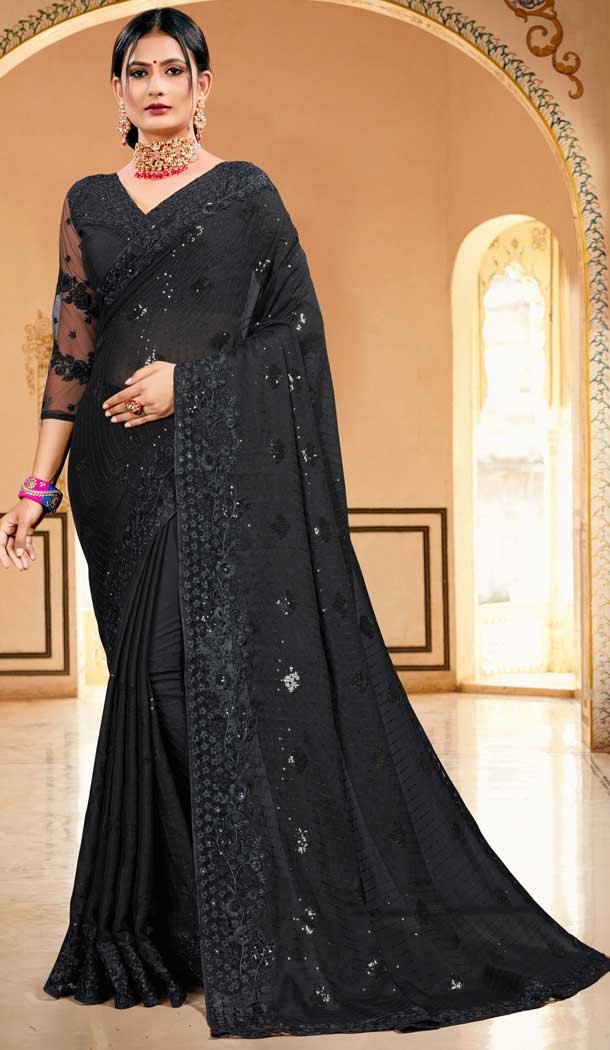 Fancy Black Color Silk Georgette Designer Party Wear Saree Blouse -979126365
