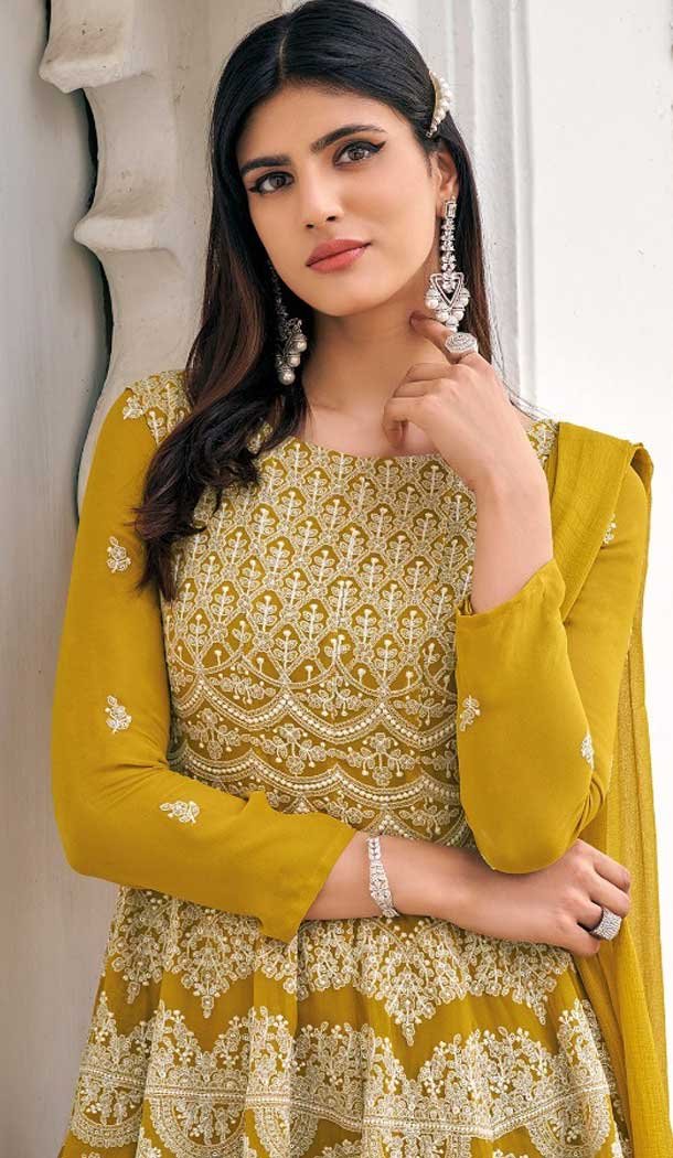 Yellow Color Viscose Georgette Heavy Designer Pakistani Sharara Suit -1137127723