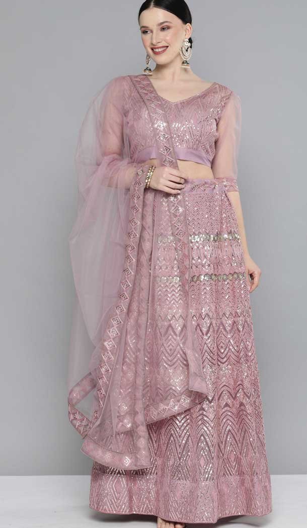 Peach Color Net Designer Party Wear Women Lehenga Choli -1148127817