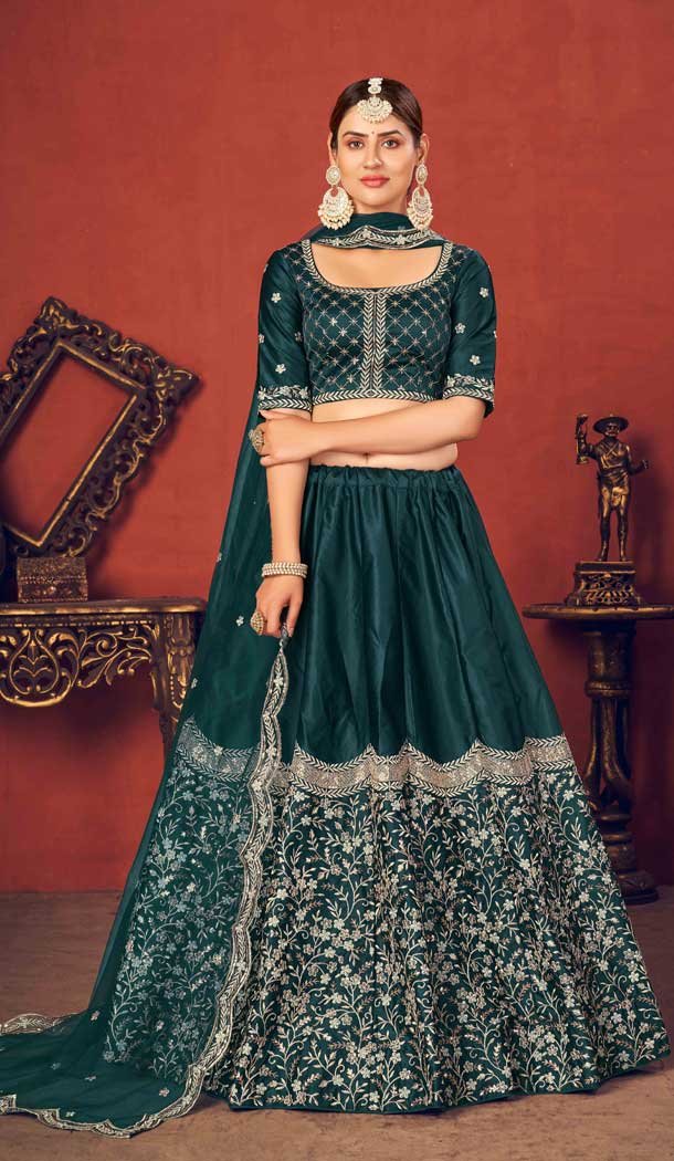Rama Green Color Art Silk Traditional Party Wear Lehenga Choli -1151127852