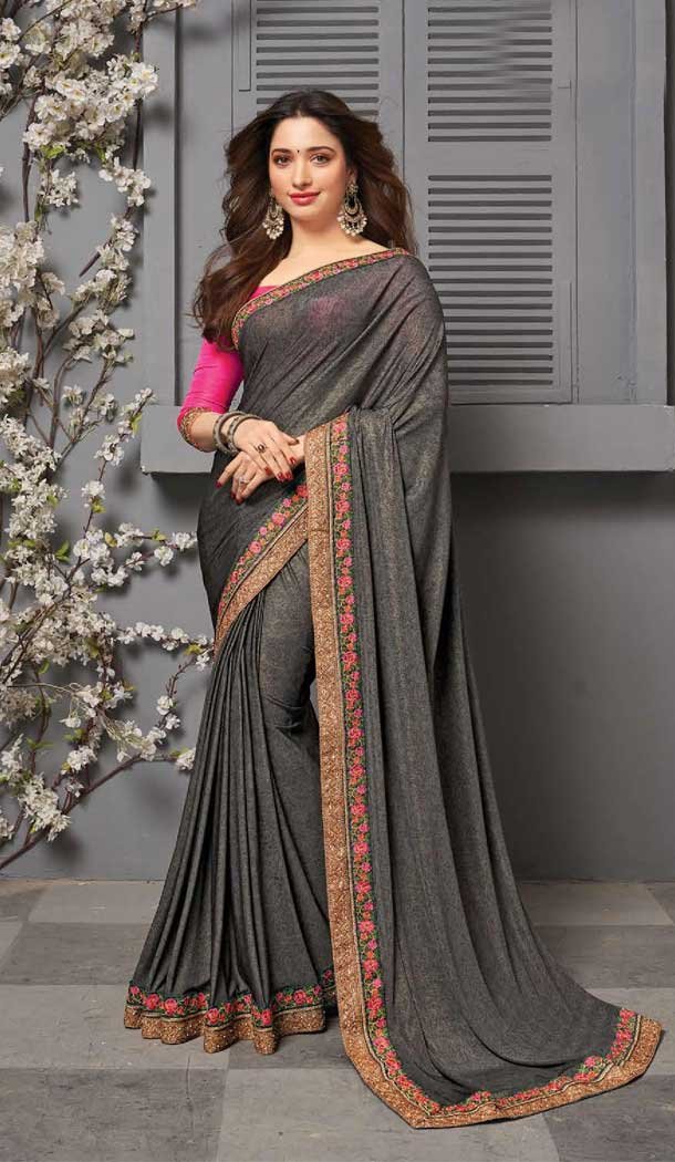 Grey Color Vichitra Silk Celebrity Tamanna Bhatia Wear Saree -1213128348