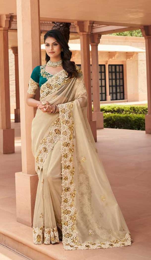 Splendorous Beige Color Fancy Fabric Designer Party Wear Saree Blouse -1228128477