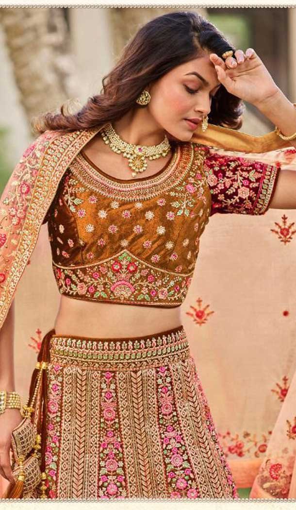 Exquisite Multi Color Markable Velvet Heavy Bridal Wedding Wear Lehenga Choli -1230128494