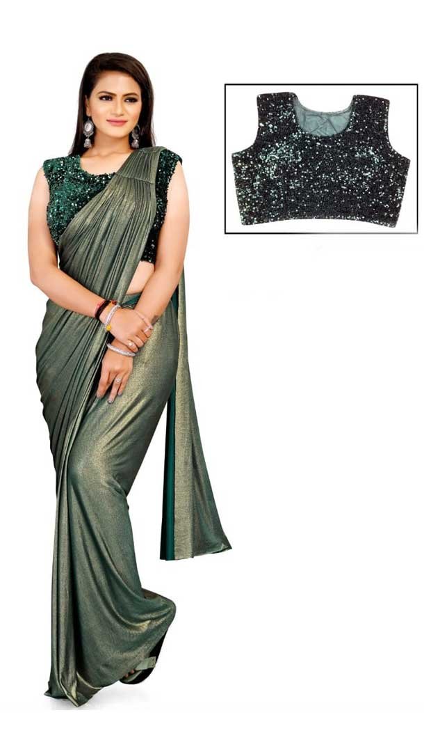Sea Green Color Lycra Designer Party Wear Lehenga Style Saree -1231128516