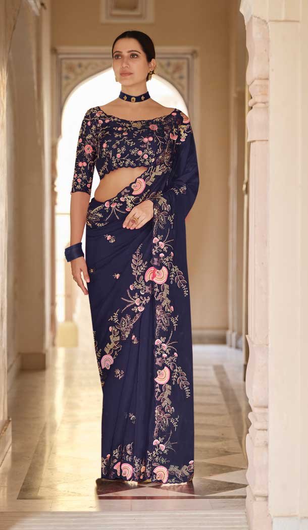Navy Blue Color Organza Designer Fancy Party Wear Saree Blouse -1234128546 Navy Blue Color Organza Designer Fancy Party Wear Saree Blouse -1234128546
